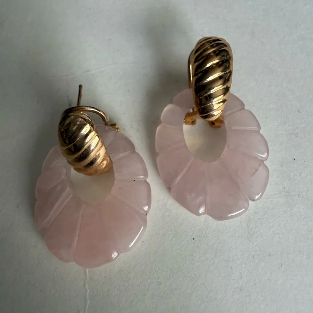 Gold and Pink Rose Quartz Convertible Earrings - Picture 11 of 11
